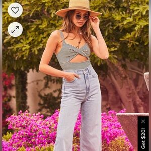 Lulus Twist Me Black and White Striped Cutout Sleeveless Bodysuit